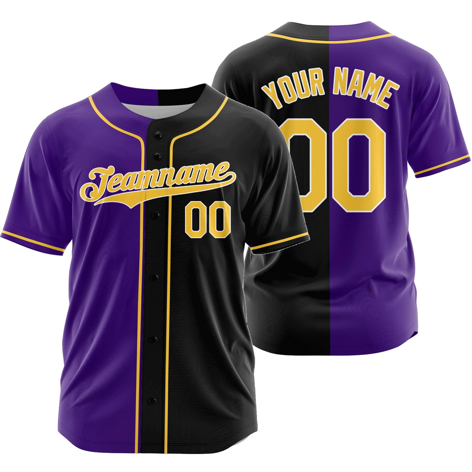 Custom Purple Black Split Baseball Jersey Half and Half Shirt
