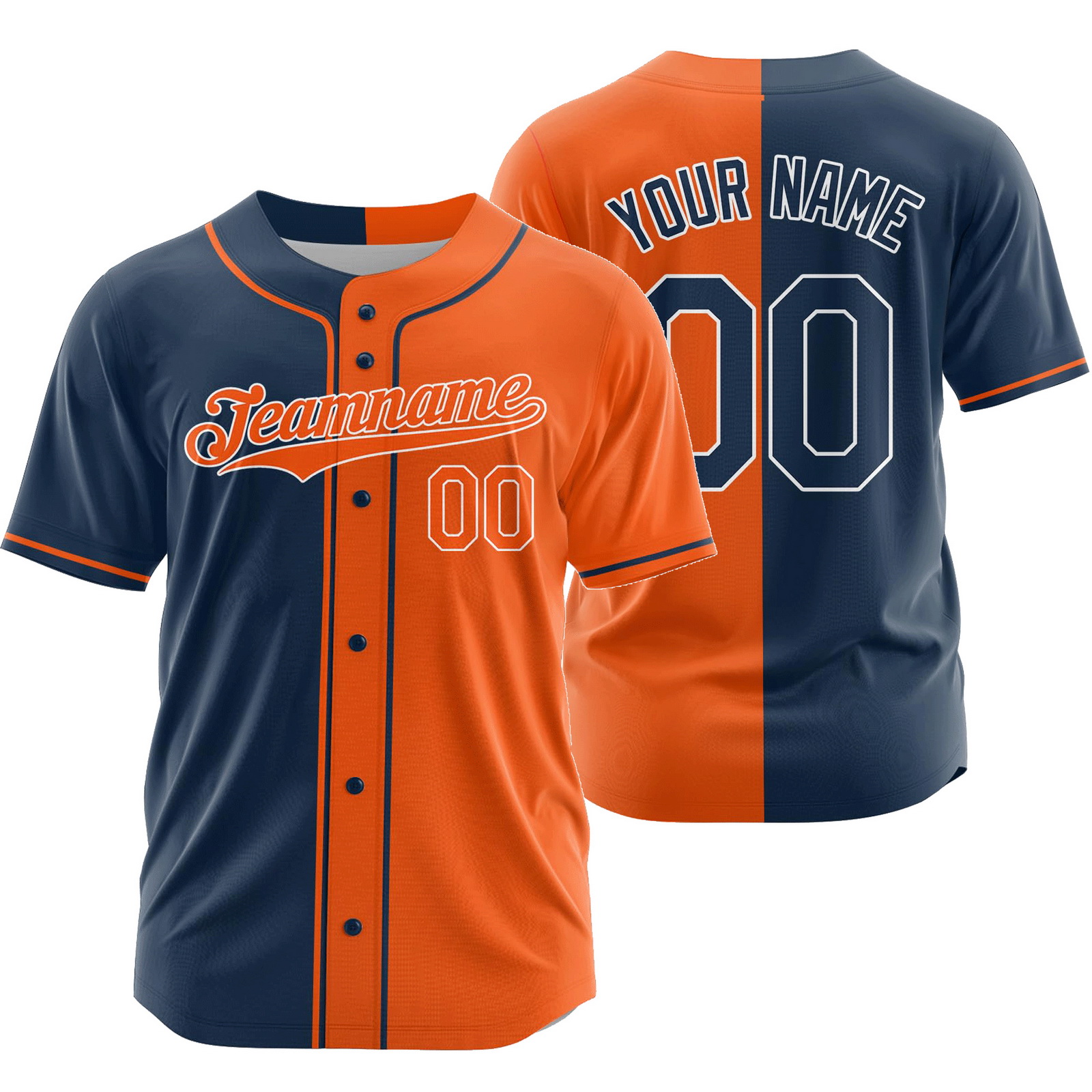Custom Blue Orange Split Baseball Jersey Half and Half Shirt