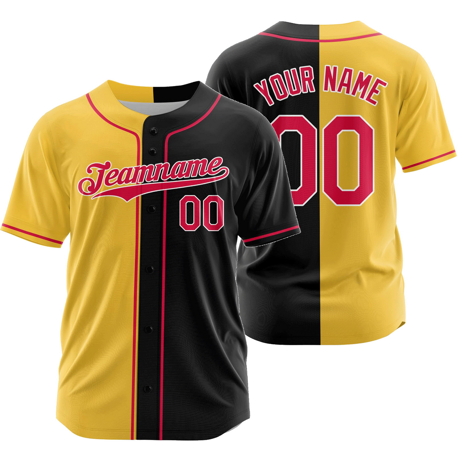 Custom Yellow Black Split Baseball Jersey Half and Half Shirt
