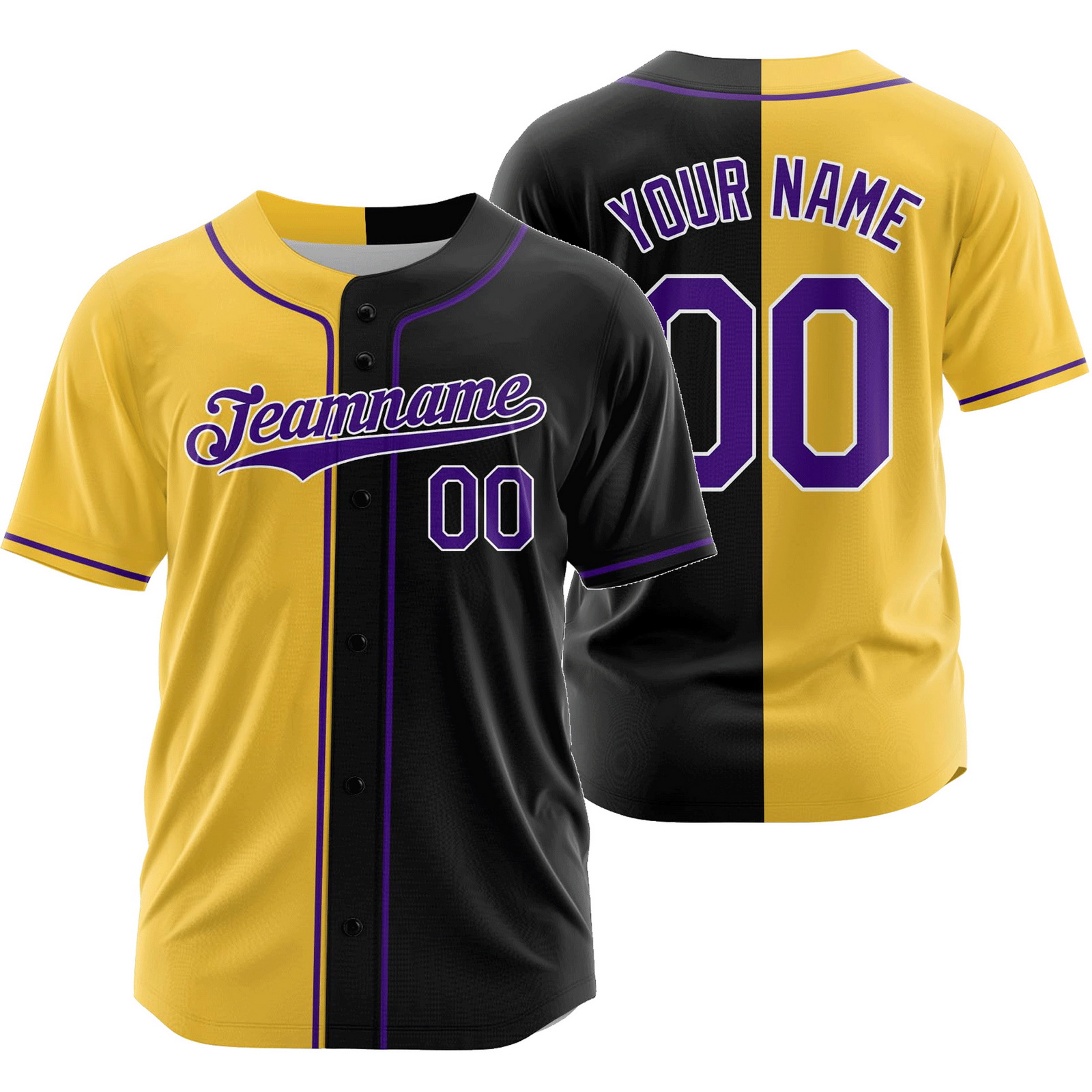 Custom Yellow Black Q Split Baseball Jersey Half and Half Shirt