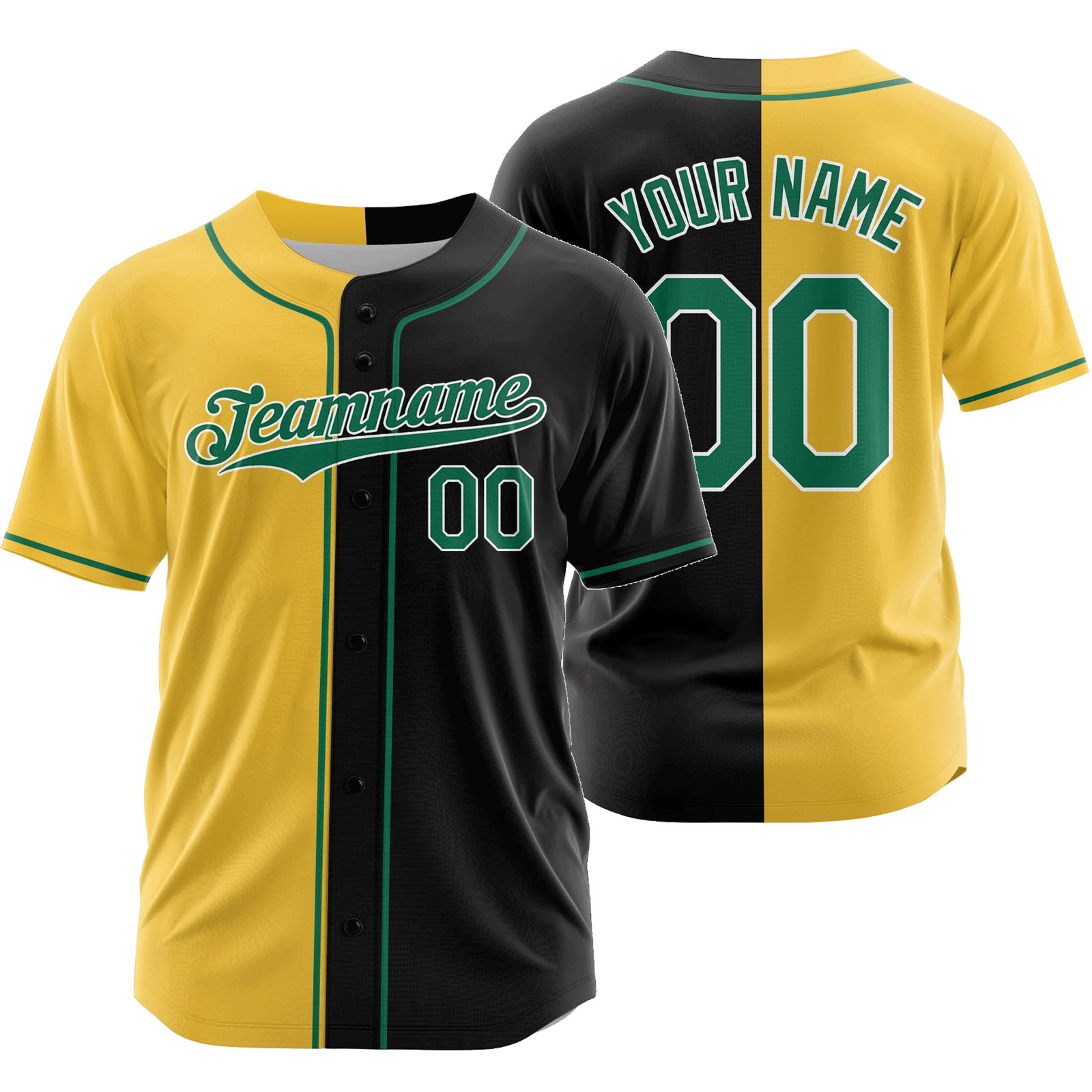 Custom Yellow Black P Split Baseball Jersey Half and Half Shirt