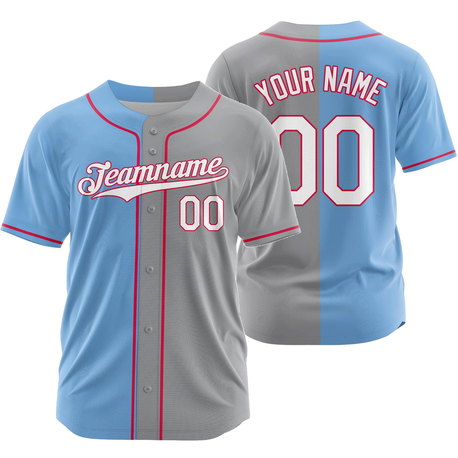 Custom Blue Grey Split Baseball Jersey Half and Half Shirt