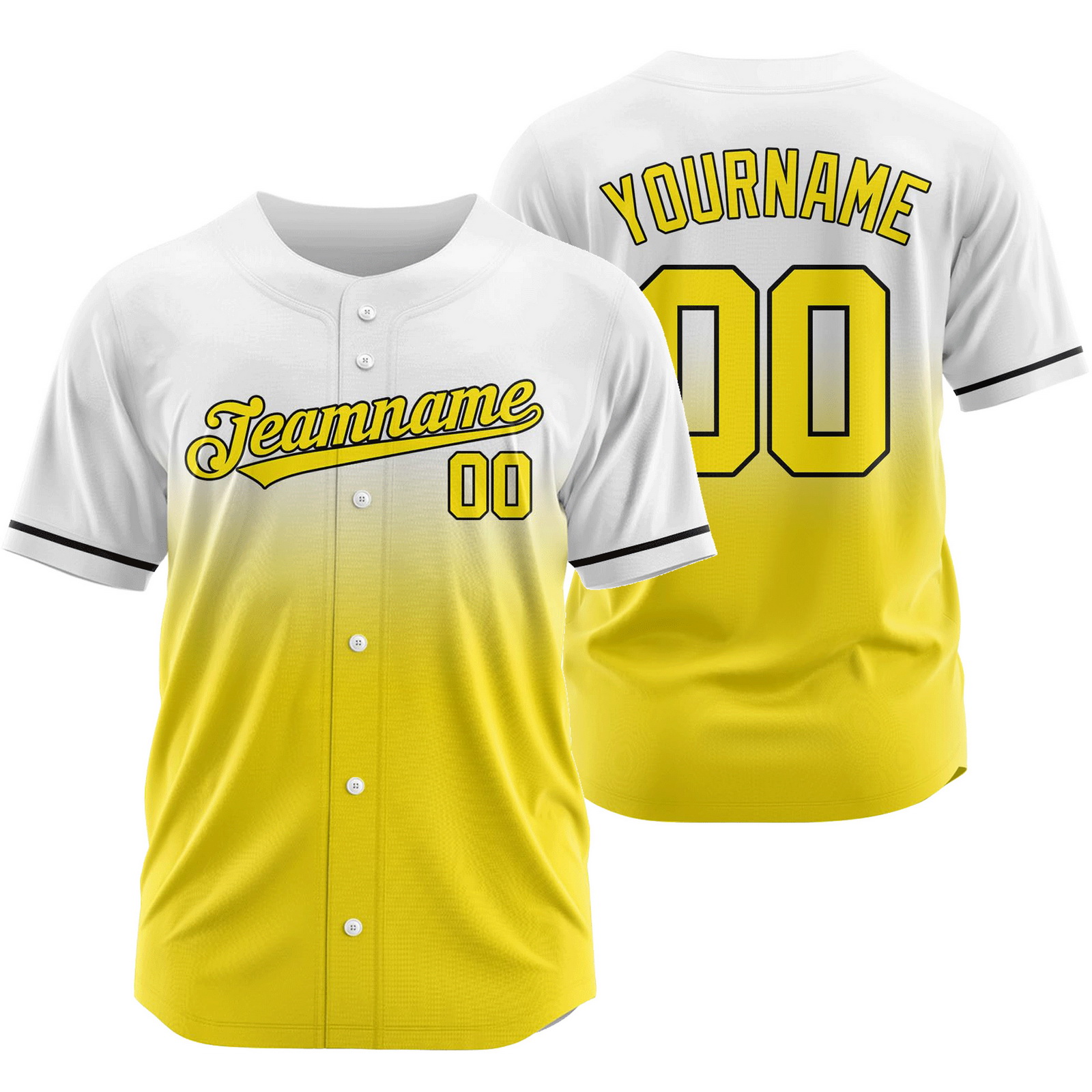 Custom White Yellow Gradient Baseball Jersey Game Day Shirt