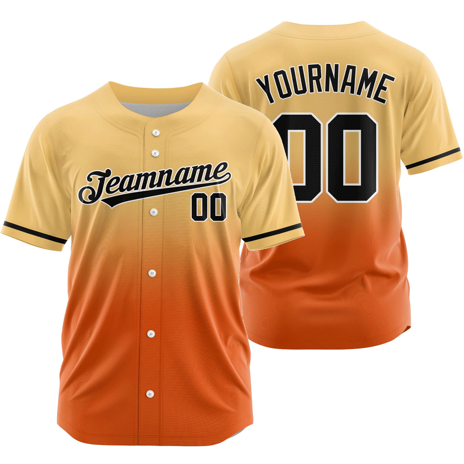 Custom Yellow Orange Gradient Baseball Jersey Game Day Shirt