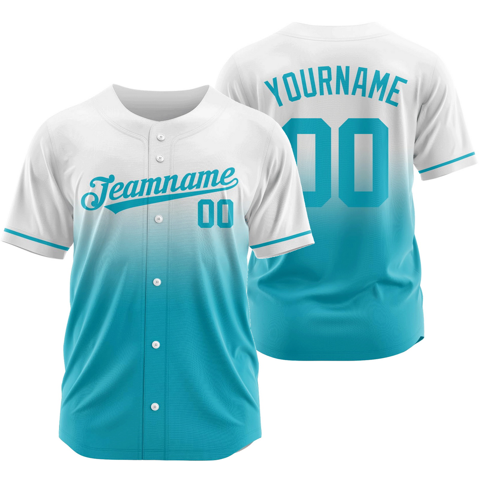 Custom White Teal Gradient Baseball Jersey Game Day Shirt