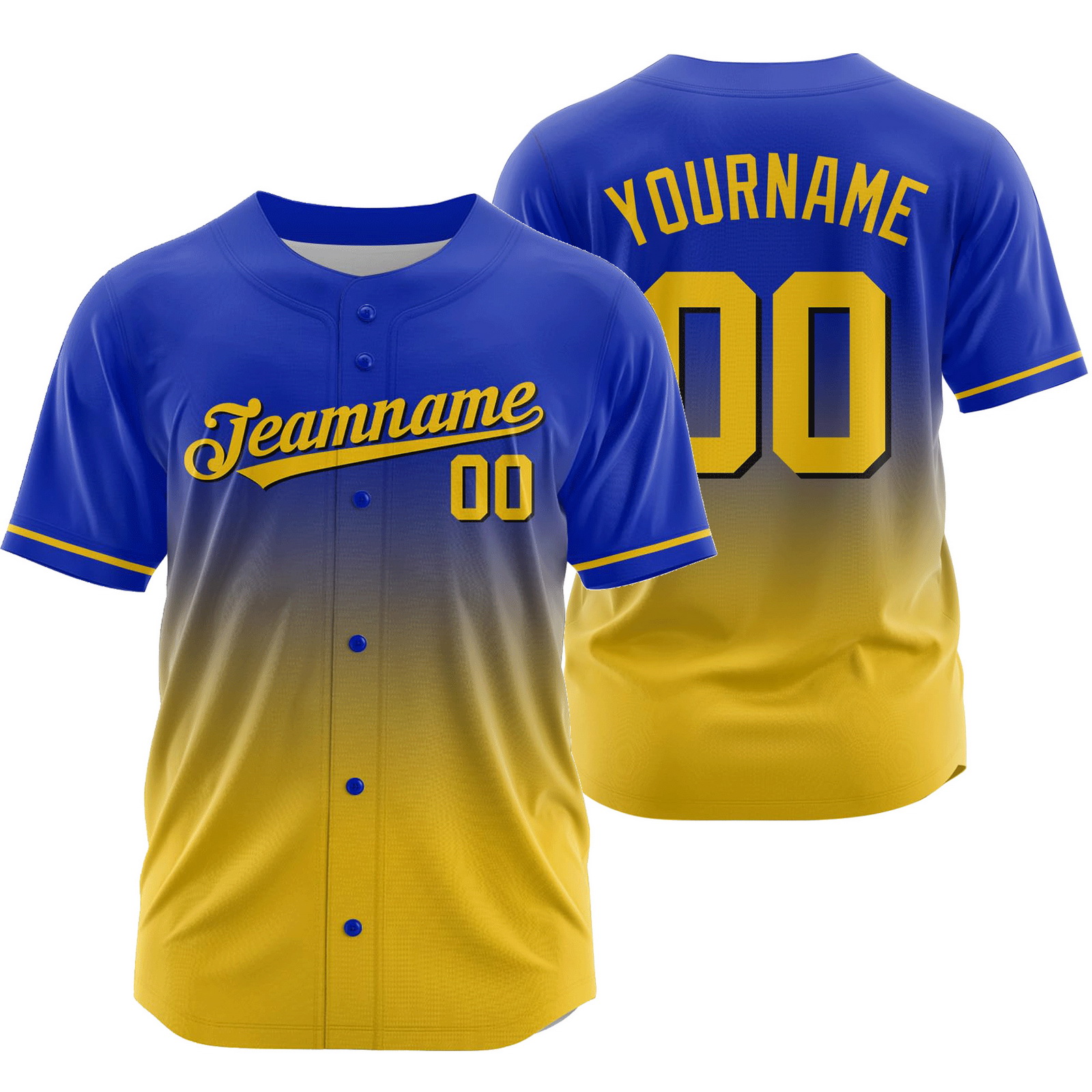 Custom Blue Yellow Gradient Baseball Jersey Game Day Shirt