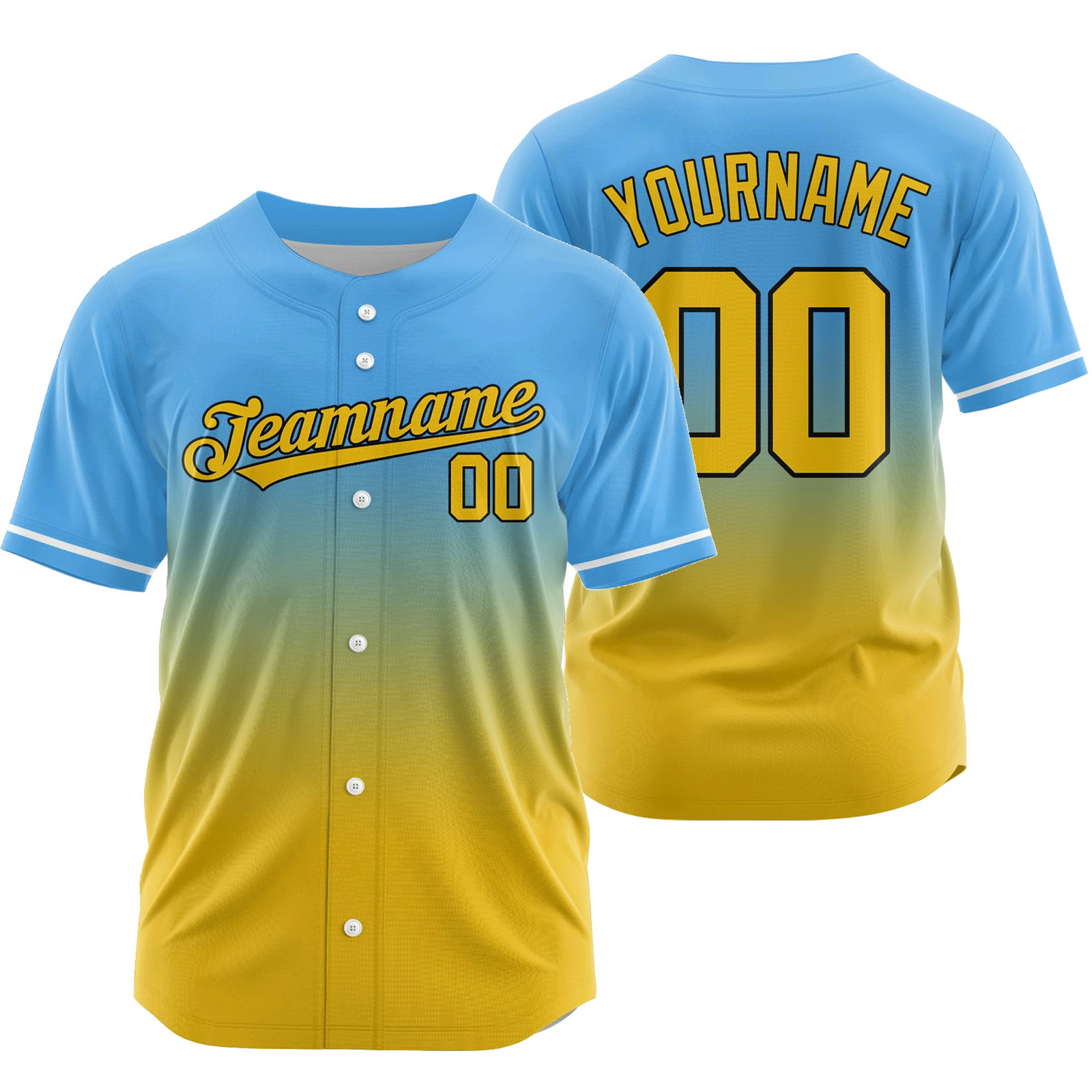 Custom Blue Yellow C Gradient Baseball Jersey Game Day Shirt