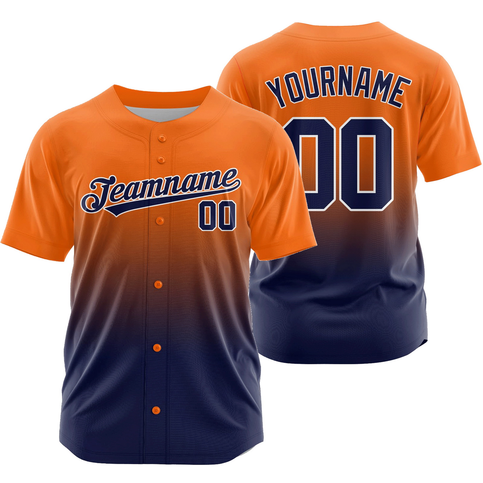 Custom Orange Navy Gradient Baseball Jersey Game Day Shirt