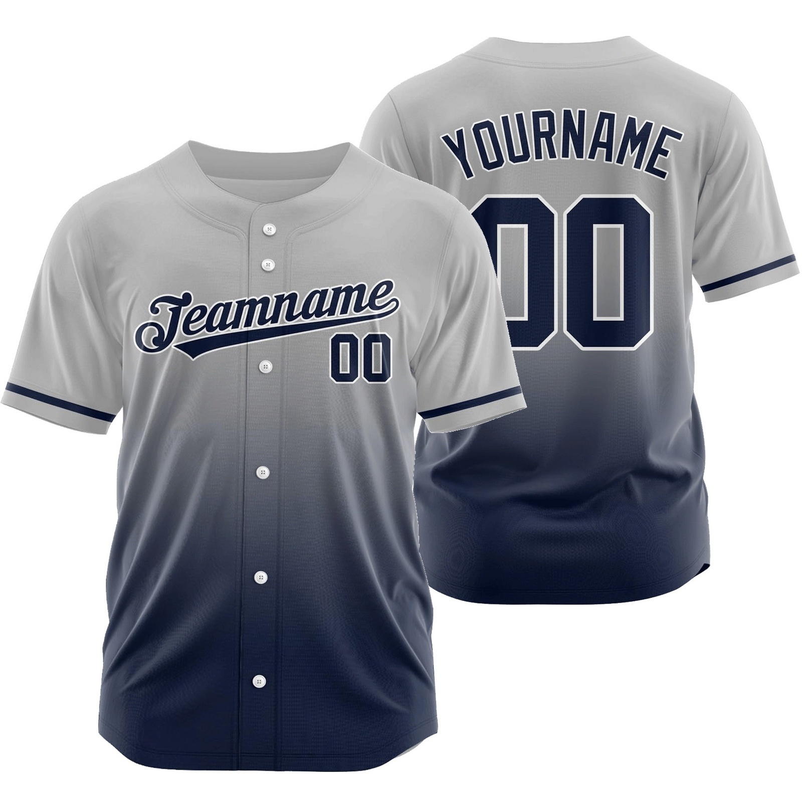Custom Gray Navy Gradient Baseball Jersey Game Day Shirt