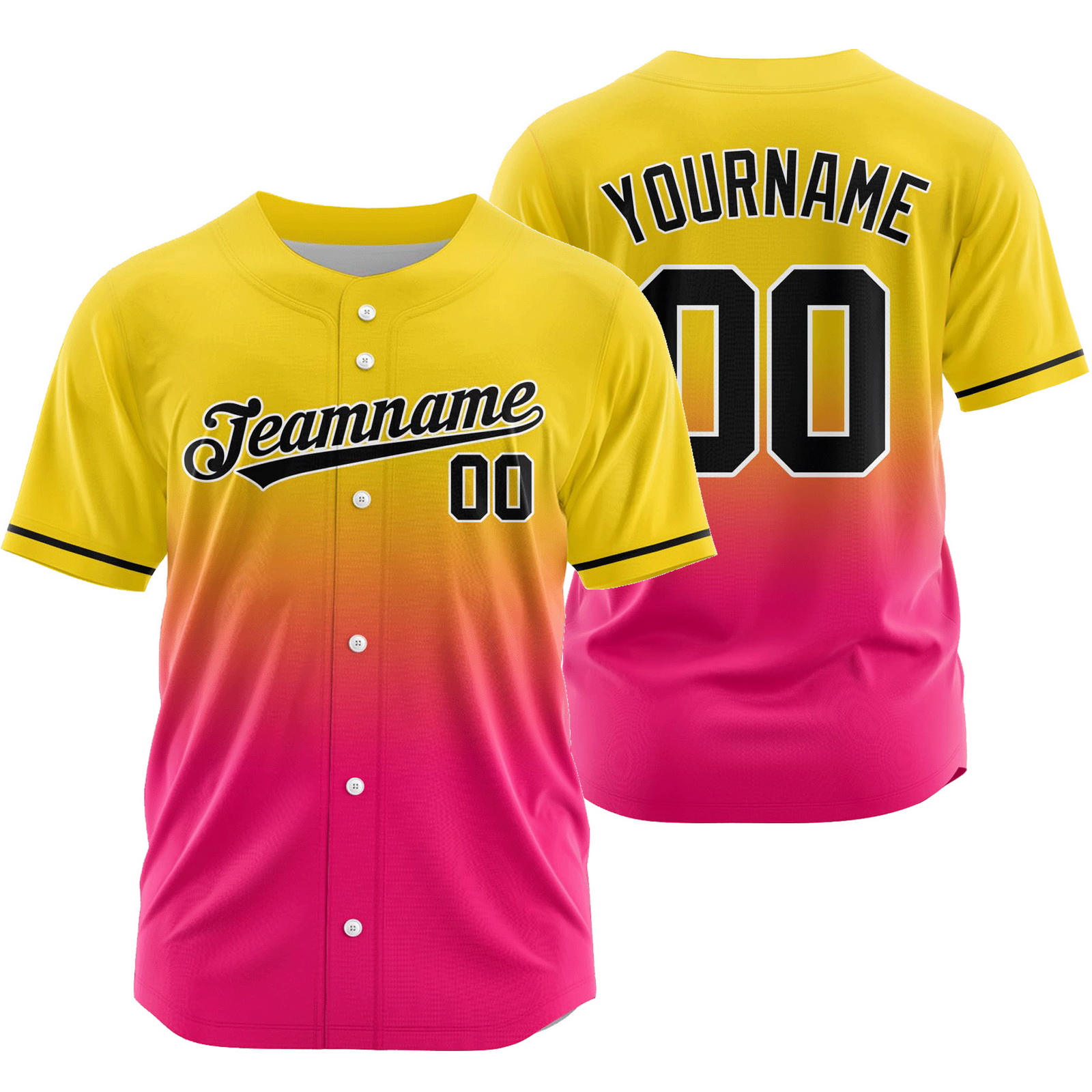 Custom Yellow Pink Gradient Baseball Jersey Game Day Shirt