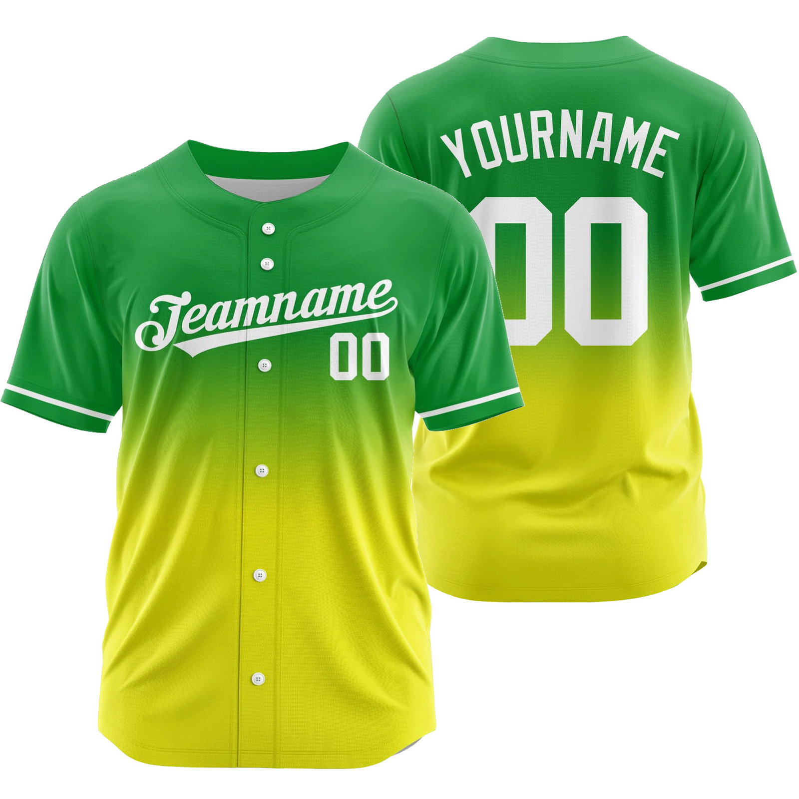 Custom Green Gold Gradient Baseball Jersey Game Day Shirt