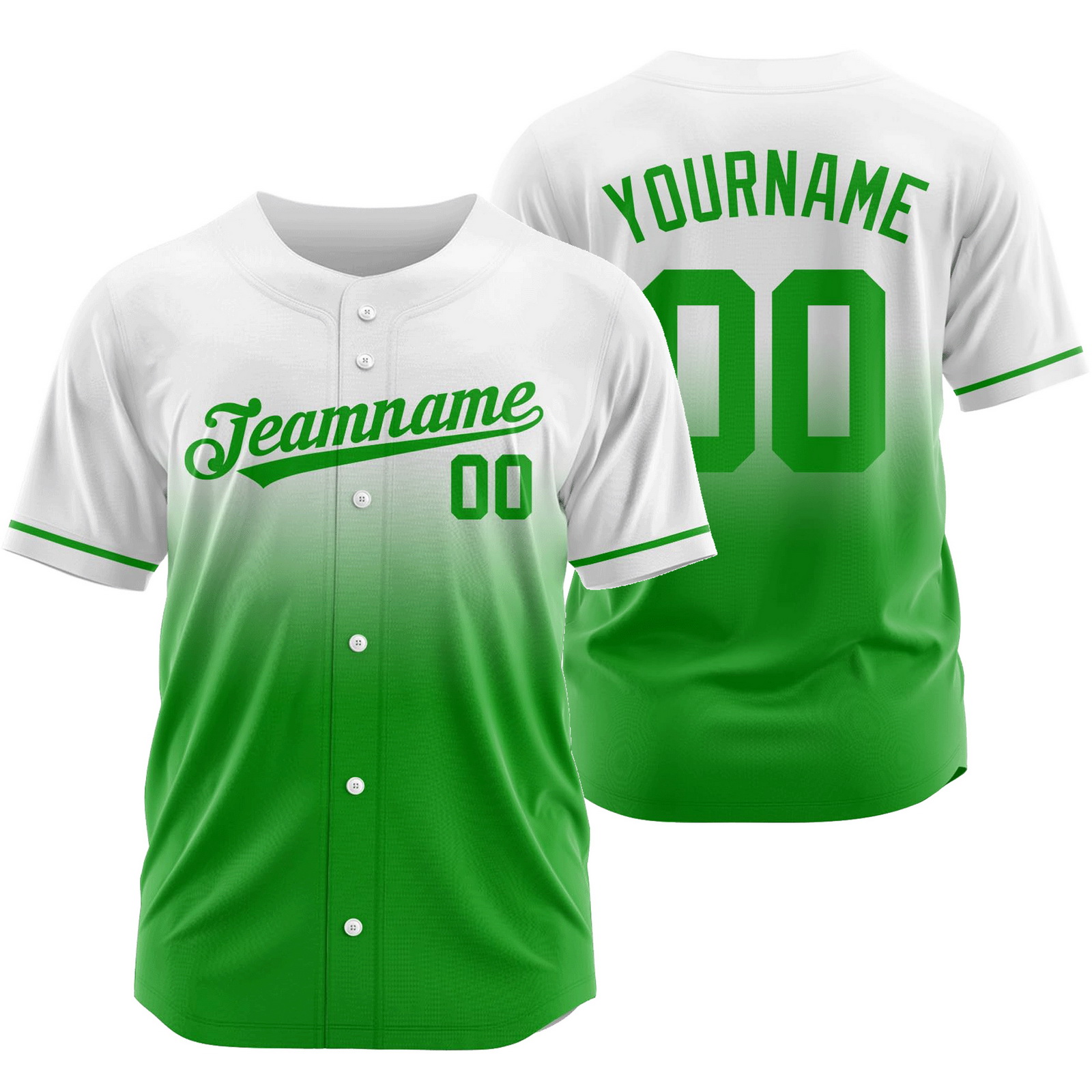 Custom White Green Gradient Baseball Jersey Game Day Shirt