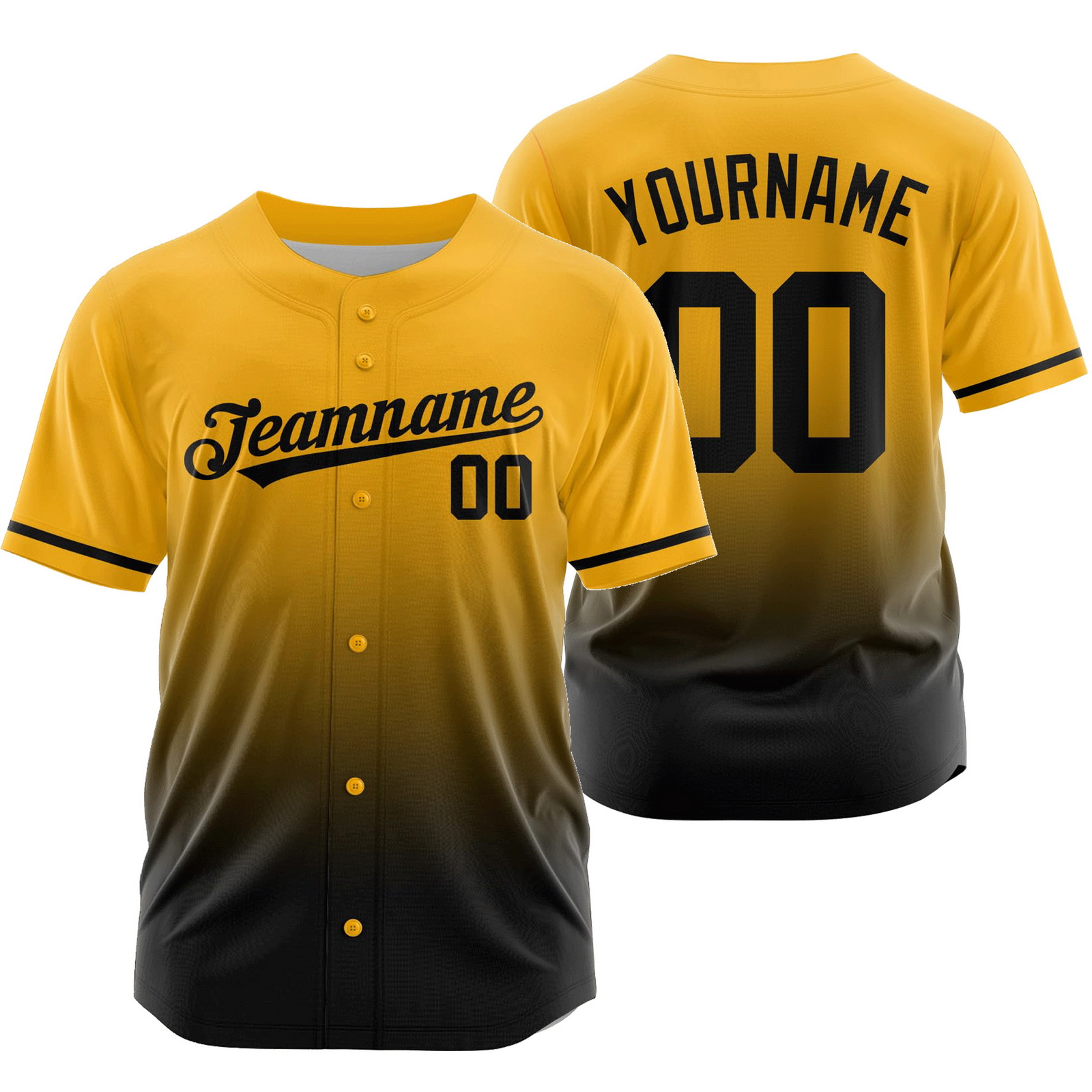 Custom Gold Black Gradient Baseball Jersey Game Day Shirt