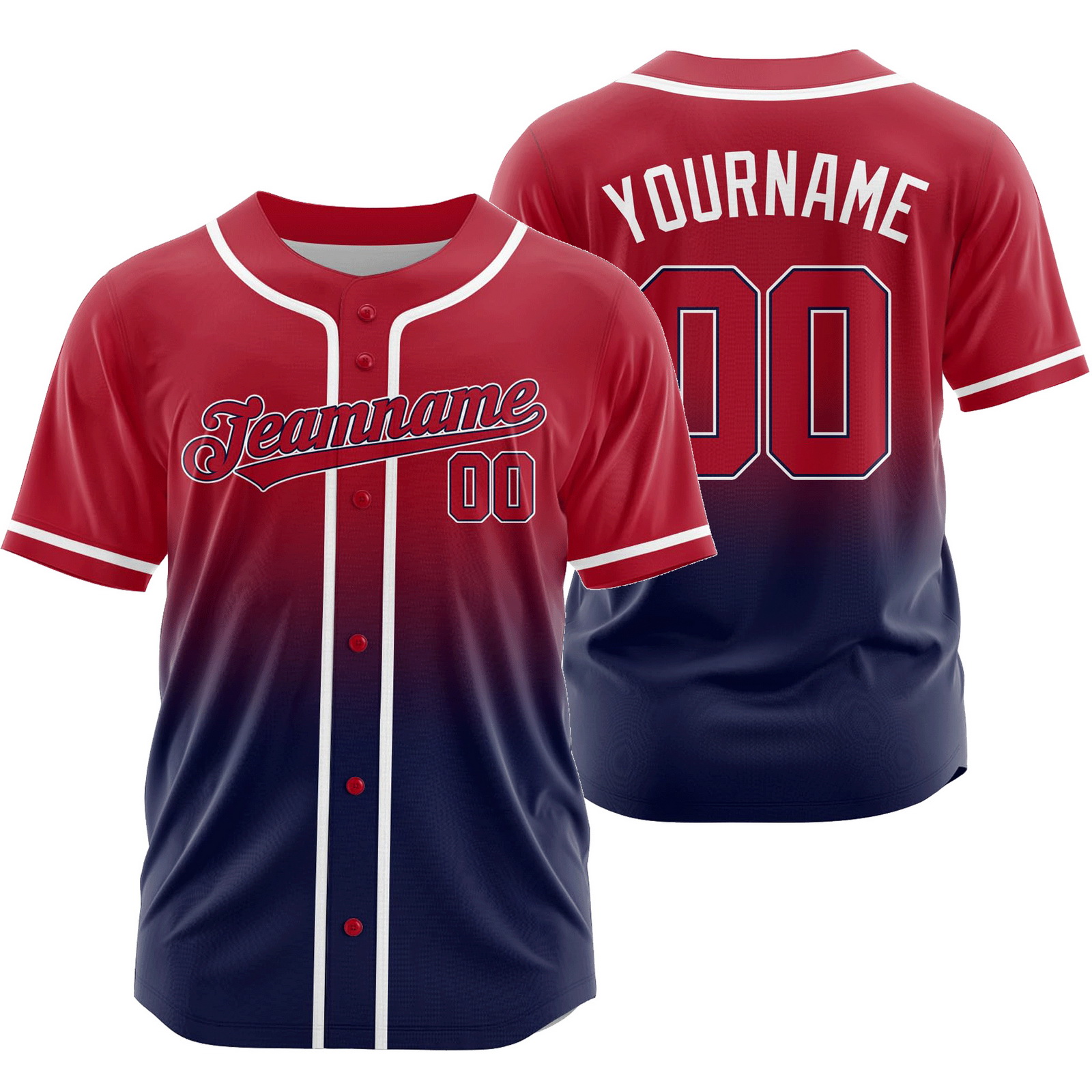 Custom Red Navy Gradient Baseball Jersey Game Day Shirt