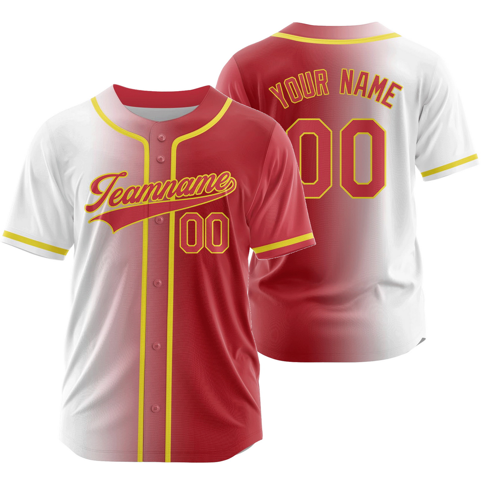 Custom White Red Gradient Baseball Jersey Fashion Shirt
