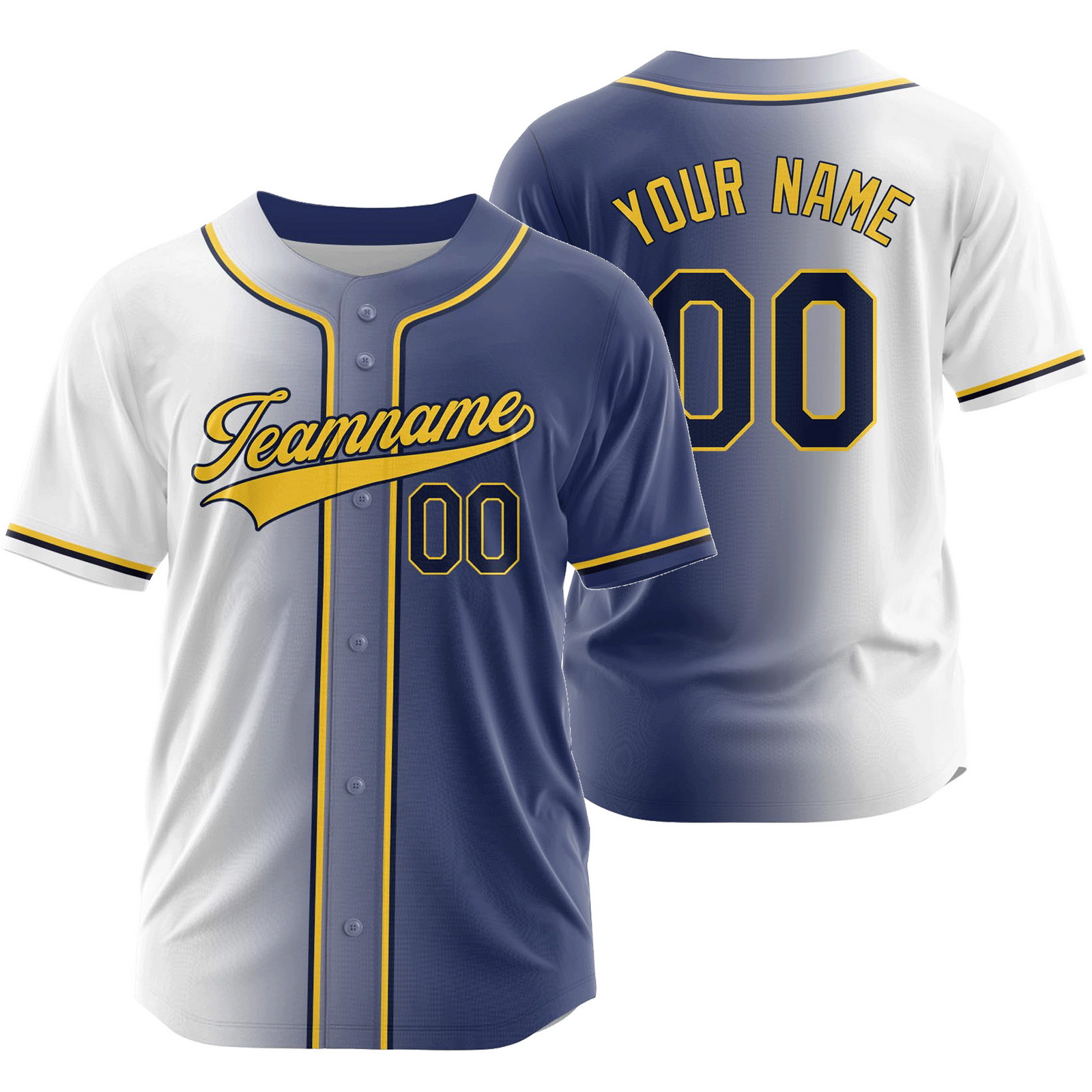 Custom White Blue Gradient Baseball Jersey Fashion Shirt