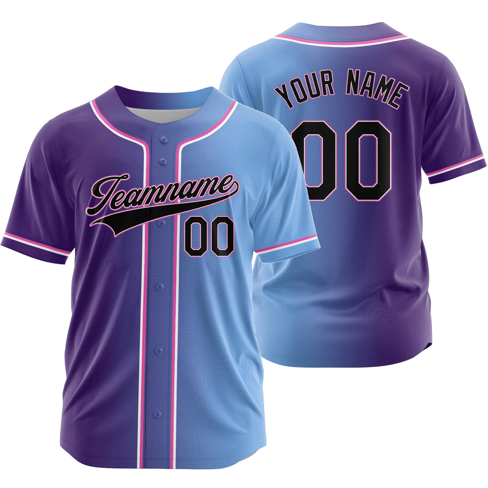 Custom Purple Blue A Gradient Baseball Jersey Fashion Shirt