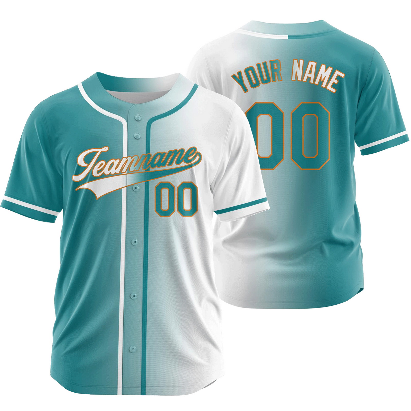 Custom Teal White Gradient Baseball Jersey Fashion Shirt