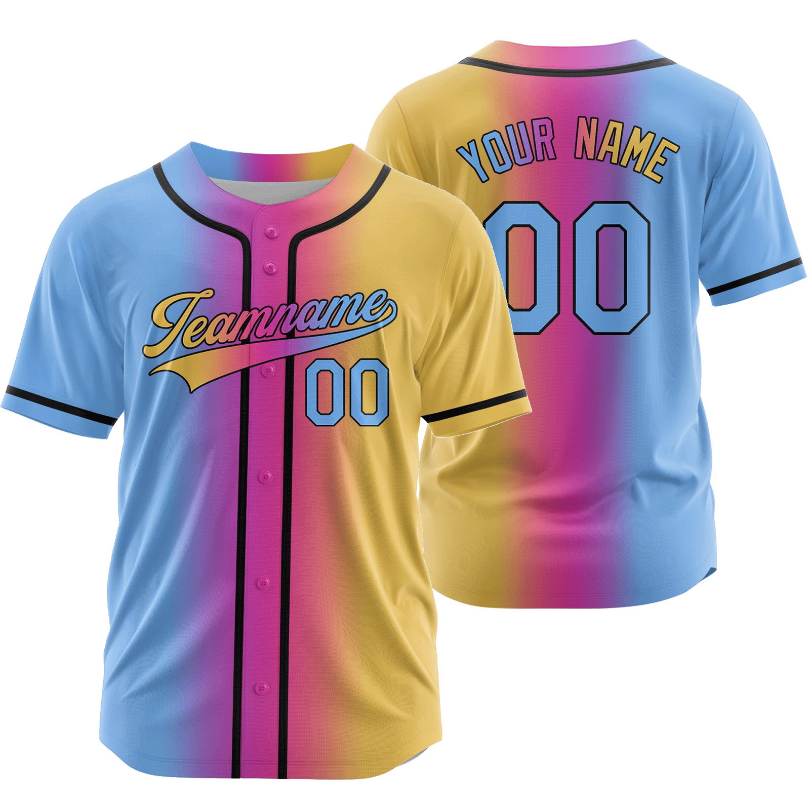 Custom Blue Yellow Gradient Baseball Jersey Fashion Shirt