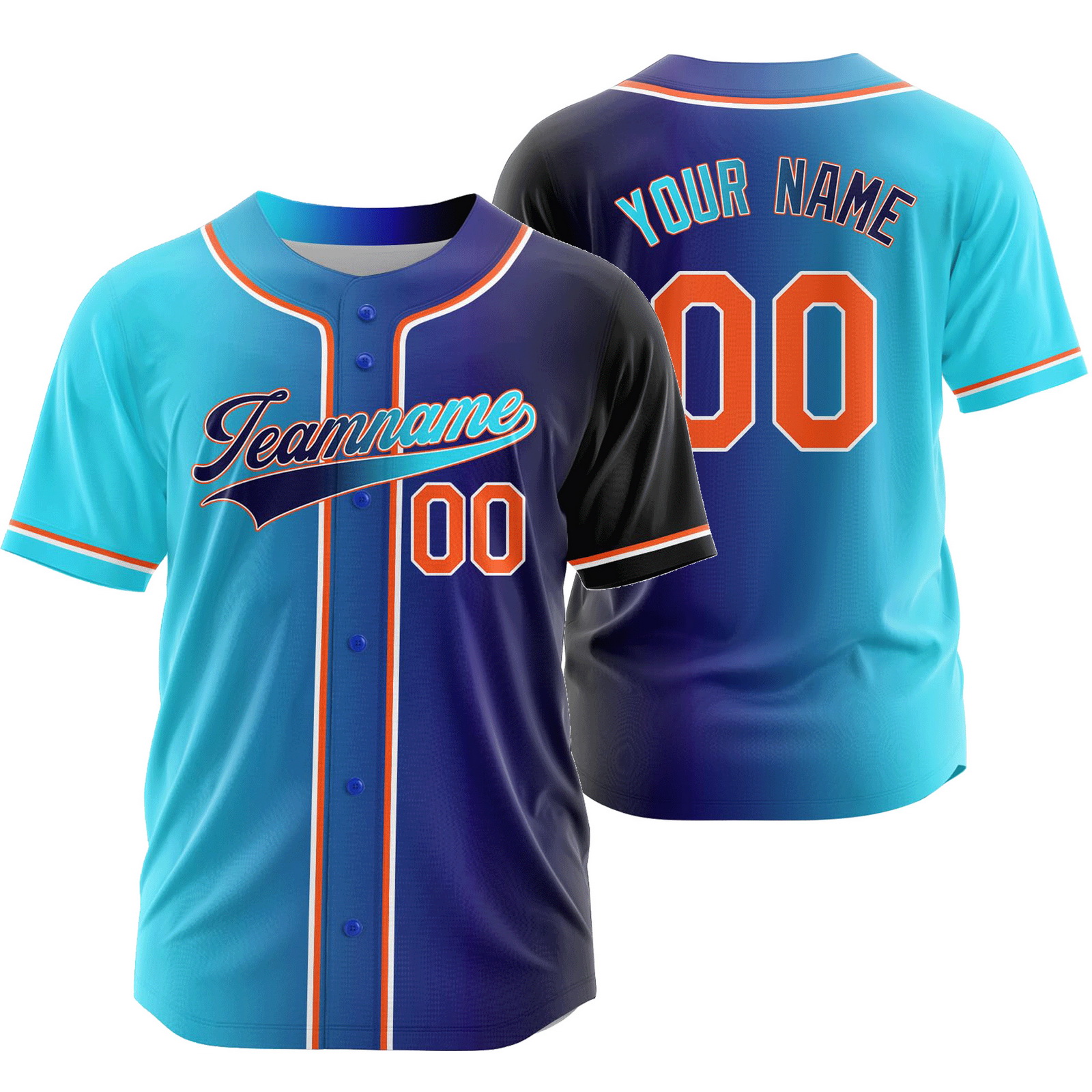 Custom Teal Black Gradient Baseball Jersey Fashion Shirt