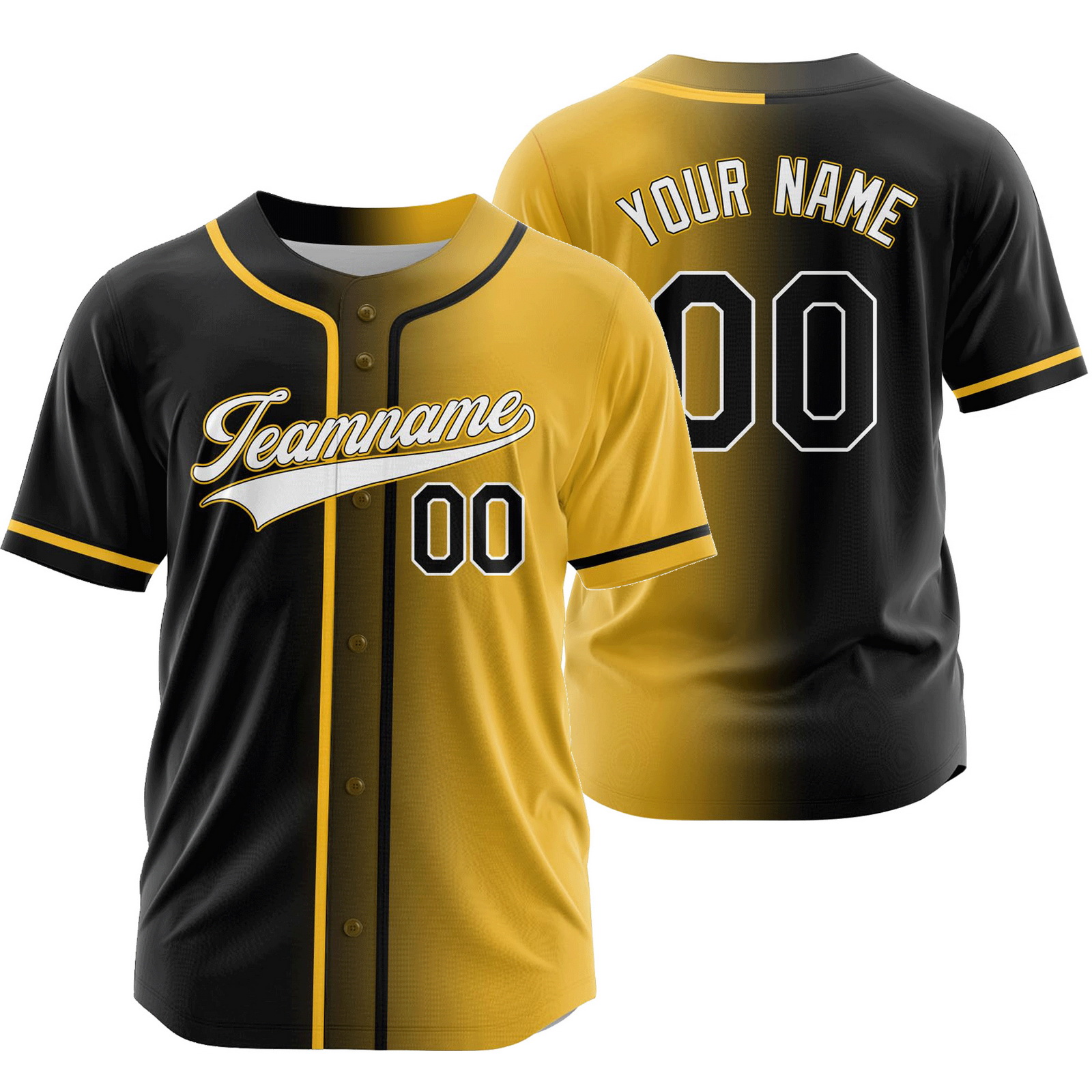 Custom Black Yellow Gradient Baseball Jersey Fashion Shirt