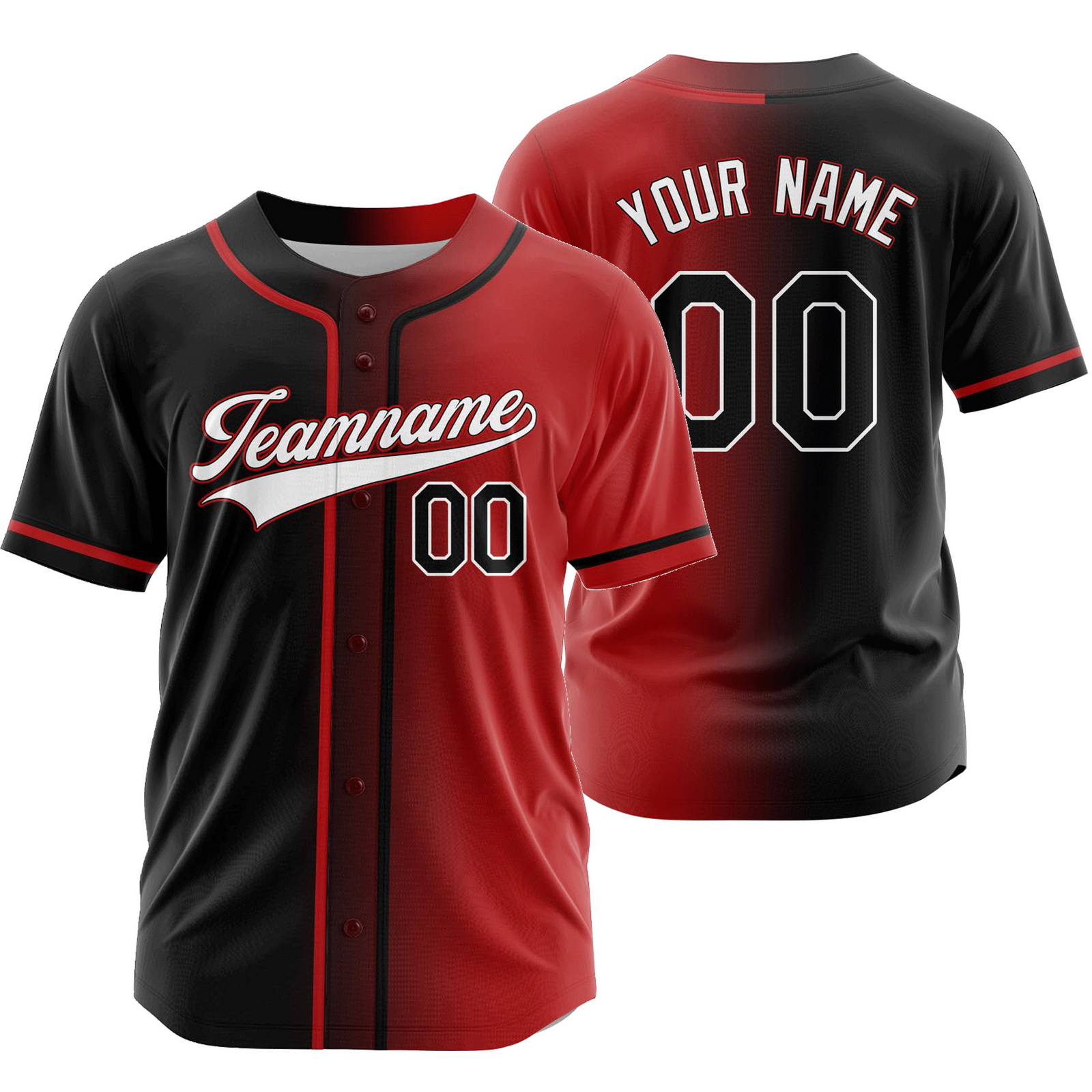 Custom Black Red Gradient Baseball Jersey Fashion Shirt
