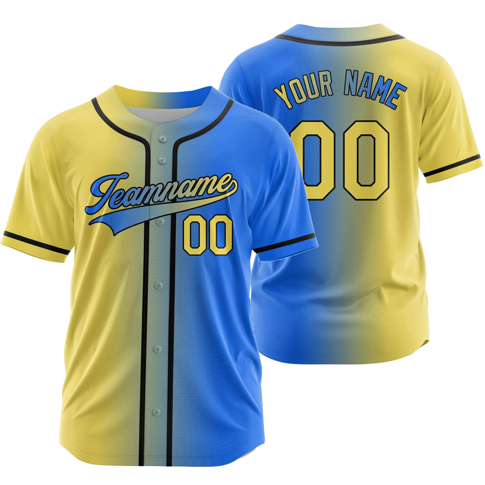 Custom Yellow Blue Gradient Baseball Jersey Fashion Shirt