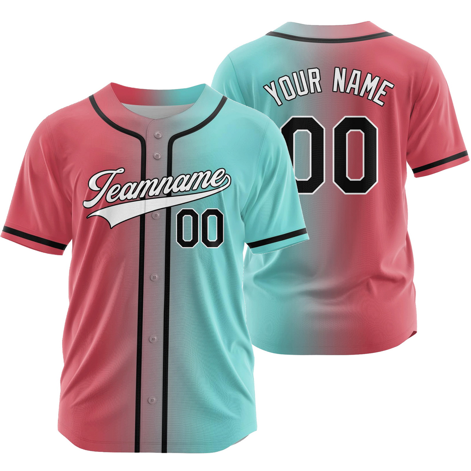 Custom Pink Green Gradient Baseball Jersey Fashion Shirt