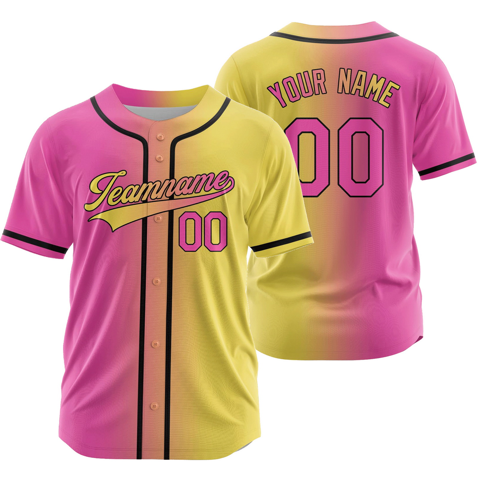 Custom Pink Yellow Gradient Baseball Jersey Fashion Shirt