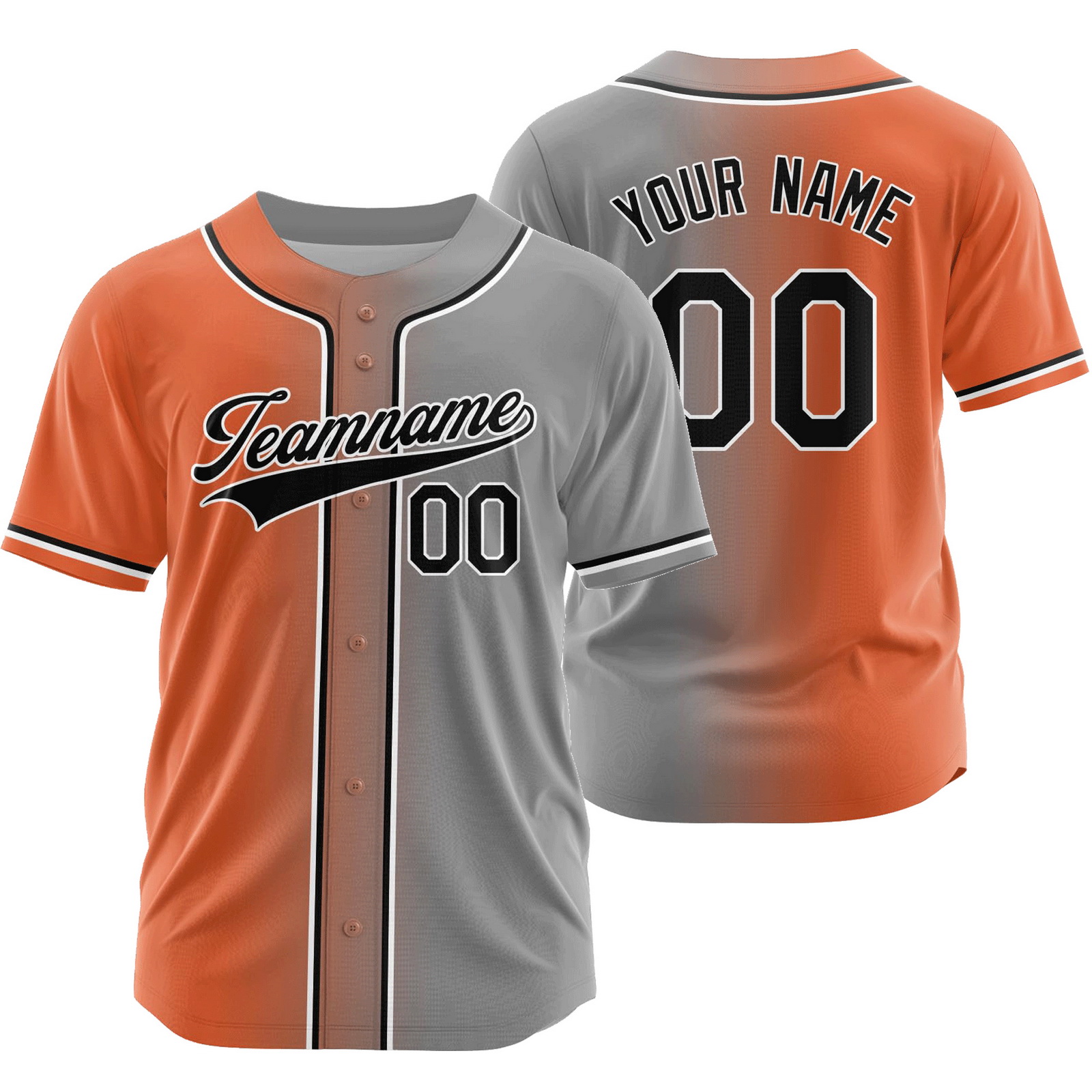 Custom Orange Grey Gradient Baseball Jersey Fashion Shirt