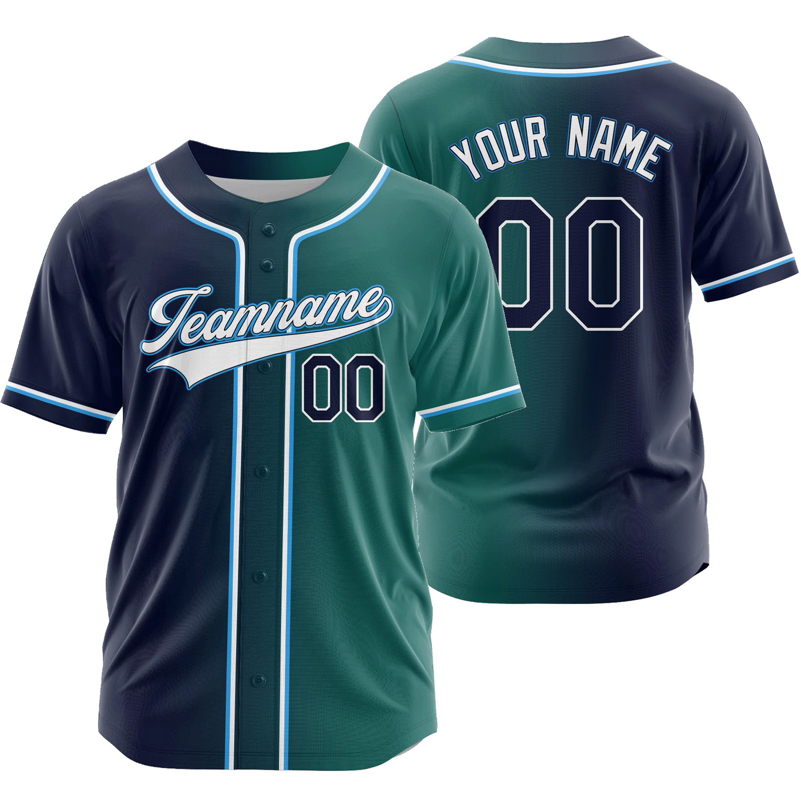 Custom Grey Green Gradient Baseball Jersey Fashion Shirt