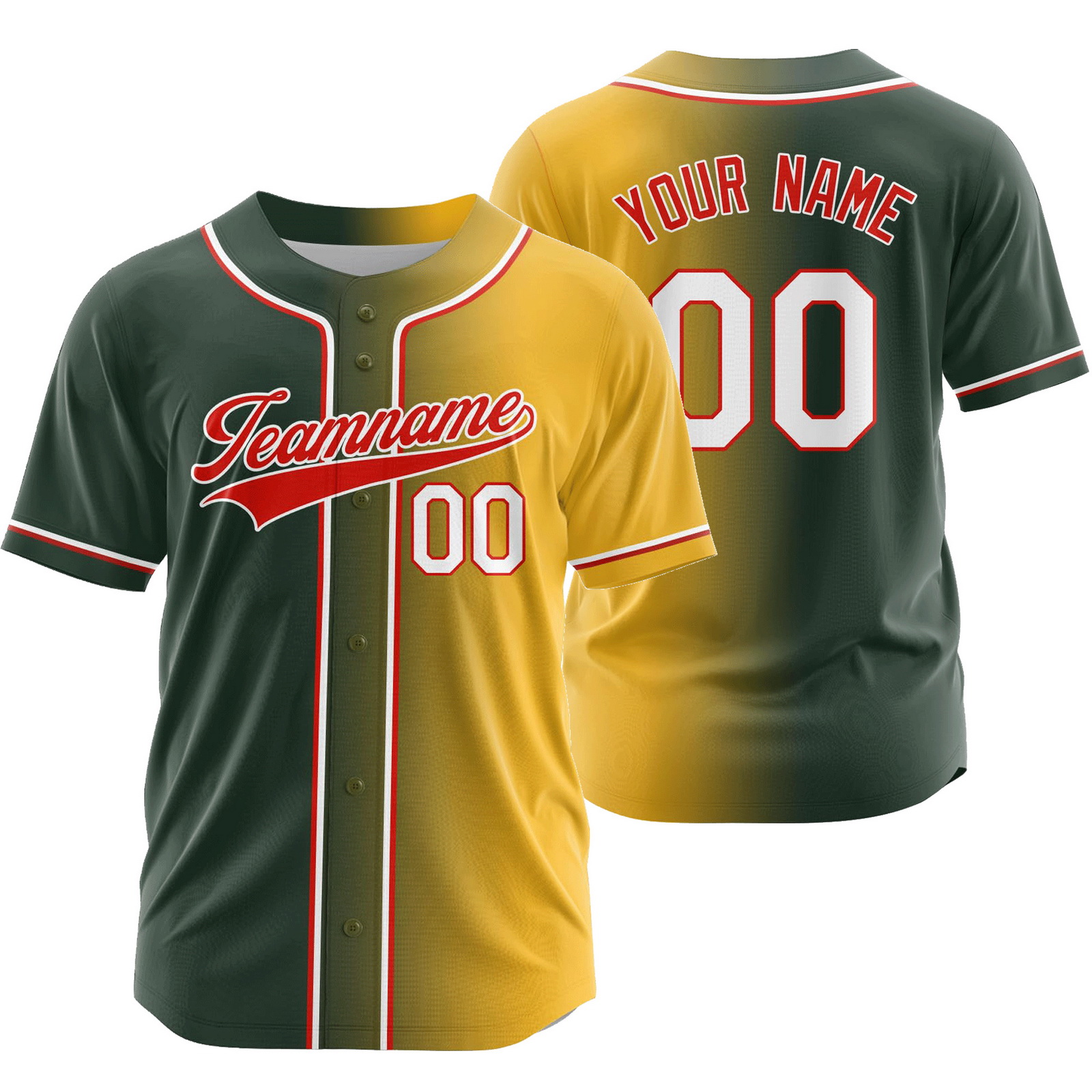 Custom Green Yellow Gradient Baseball Jersey Fashion Shirt