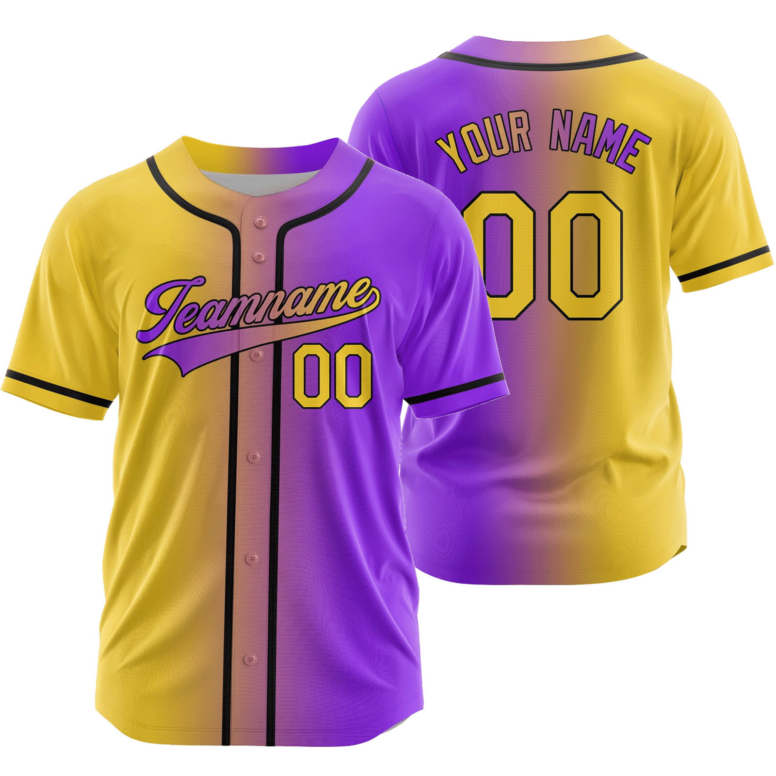 Custom Yellow Purple Gradient Baseball Jersey Fashion Shirt