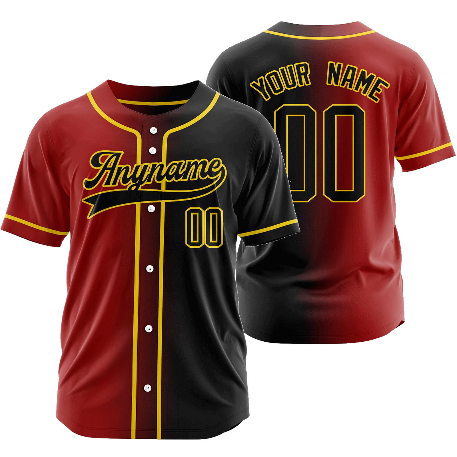 Custom Red Black Gradient Baseball Jersey Team Sport Shirt