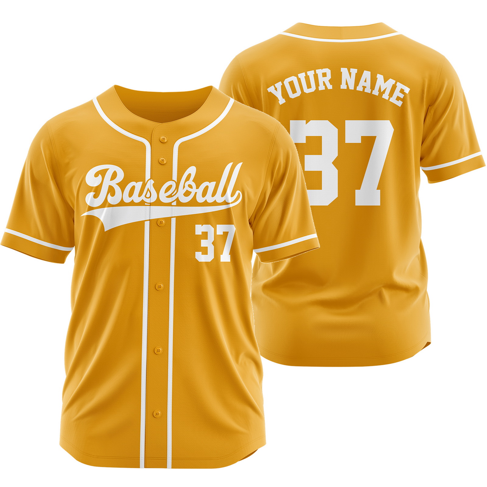 Custom Yellow White Plain Baseball Jersey Fashion Sport Shirt