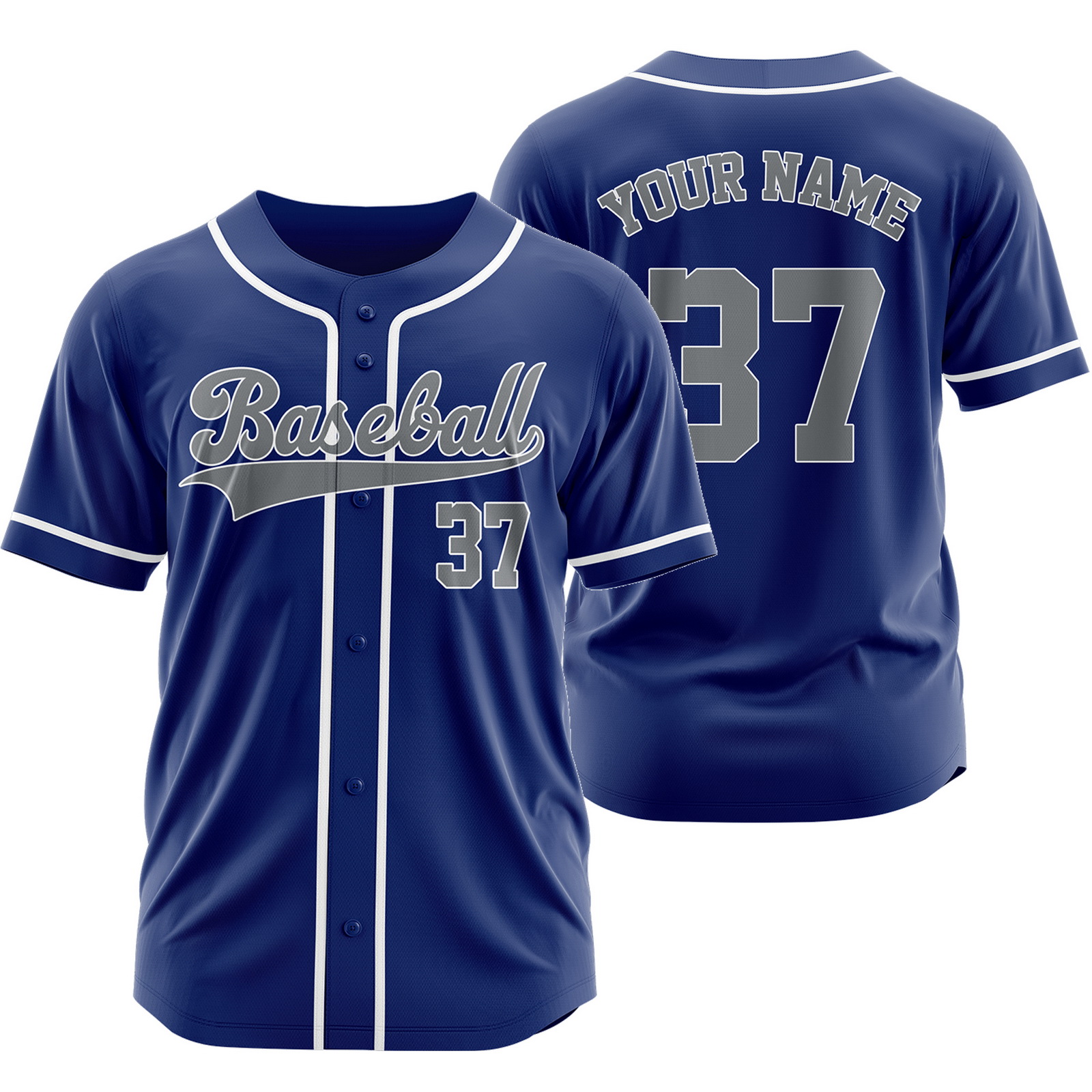 Custom Blue Silver Plain Baseball Jersey Fashion Sport Shirt