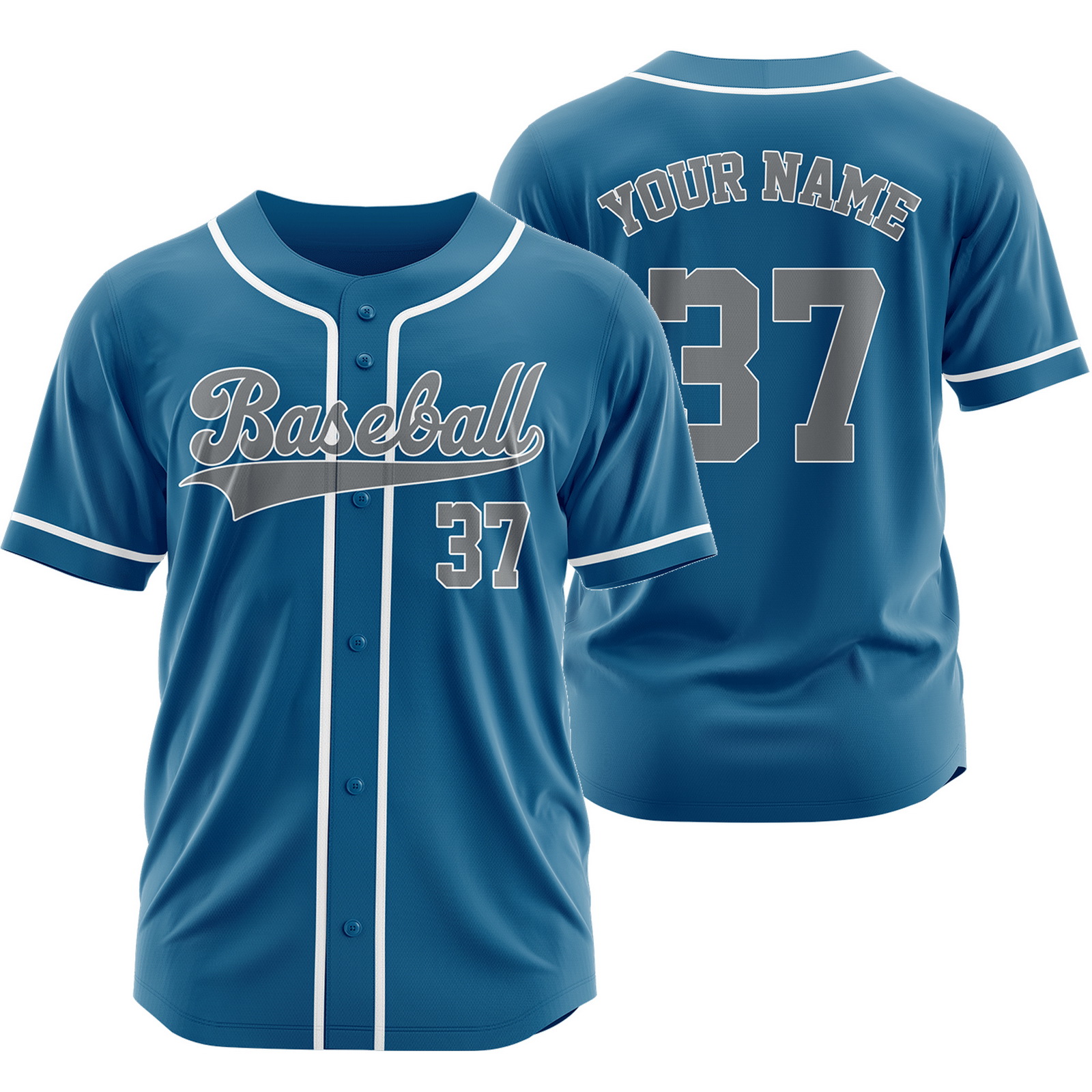 Custom Blue Grey Plain Baseball Jersey Fashion Sport Shirt
