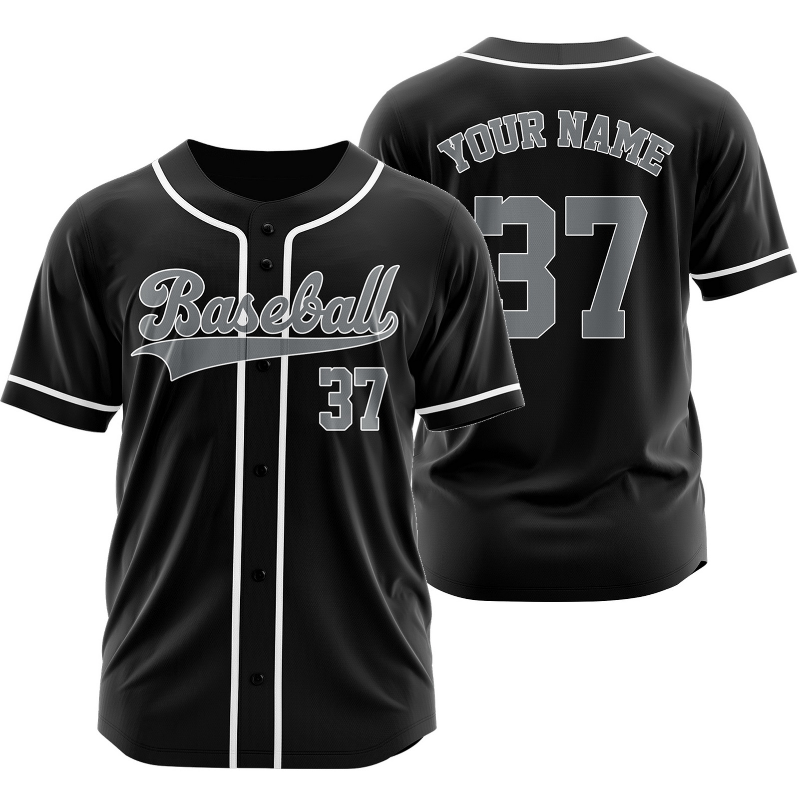 Custom Black Gray Plain Baseball Jersey Fashion Sport Shirt