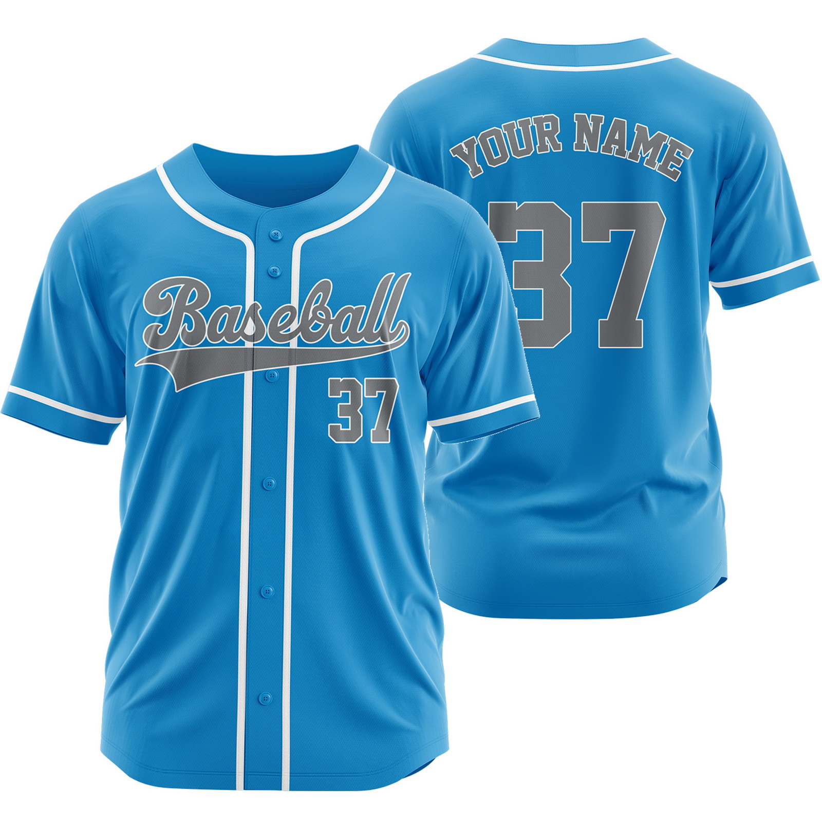 Custom Blue Gray D Plain Baseball Jersey Fashion Sport Shirt