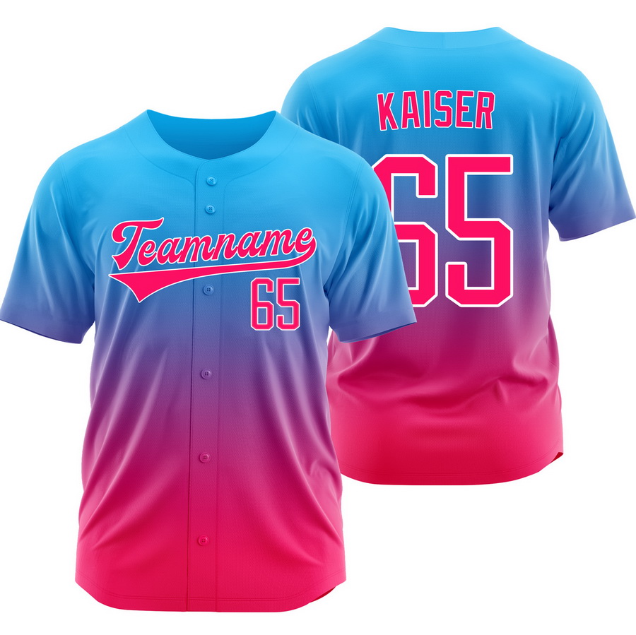 Connor Kaiser Blue Pink Gradient Baseball Jersey Fashion Shirt