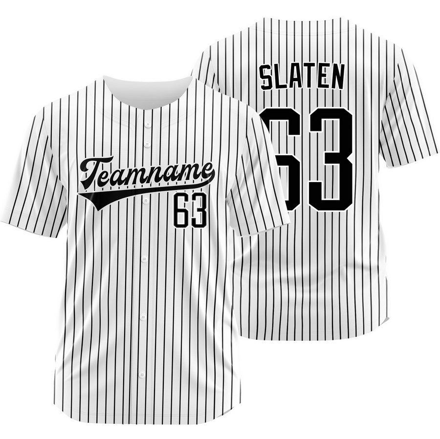 Justin Slaten White Black Pinstripe Baseball Jersey Team Shirt