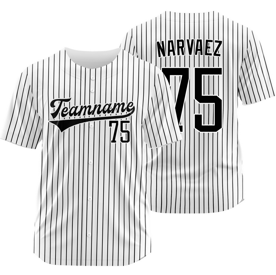 Carlos Narvaez White Black Pinstripe Baseball Jersey Team Shirt