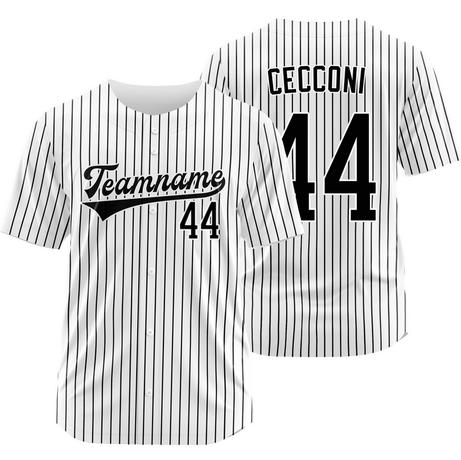 Slade Cecconi White Black Pinstripe Baseball Jersey Sport Shirt