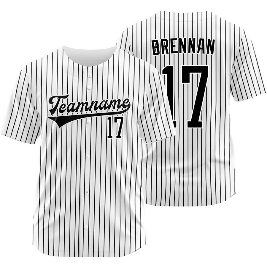 Will Brennan White Black Pinstripe Baseball Jersey Sport Shirt