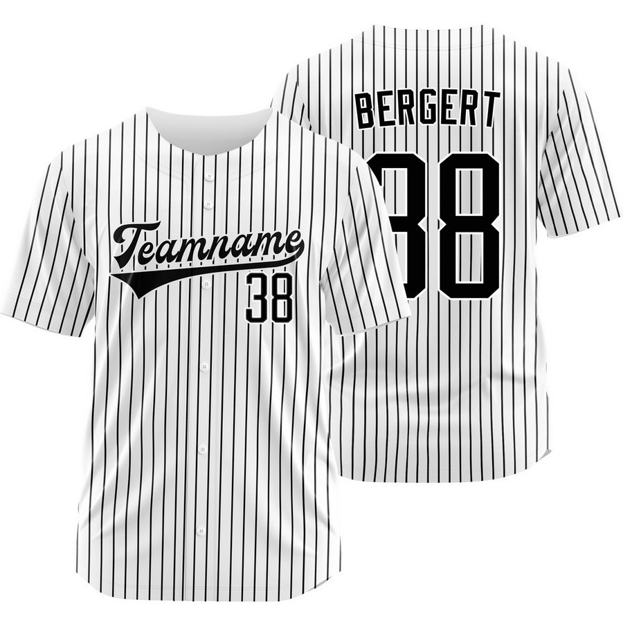 Ryan Bergert White Black Pinstripe Baseball Jersey Sport Shirt