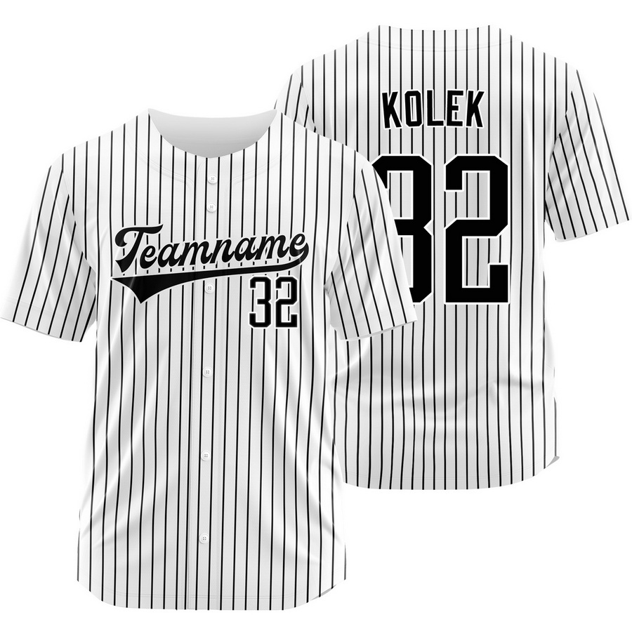 Stephen Kolek White Black Pinstripe Baseball Jersey Sport Shirt