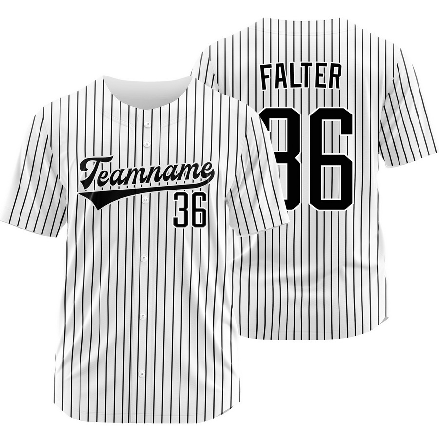 Bailey Falter White Black Pinstripe Baseball Jersey Sport Shirt
