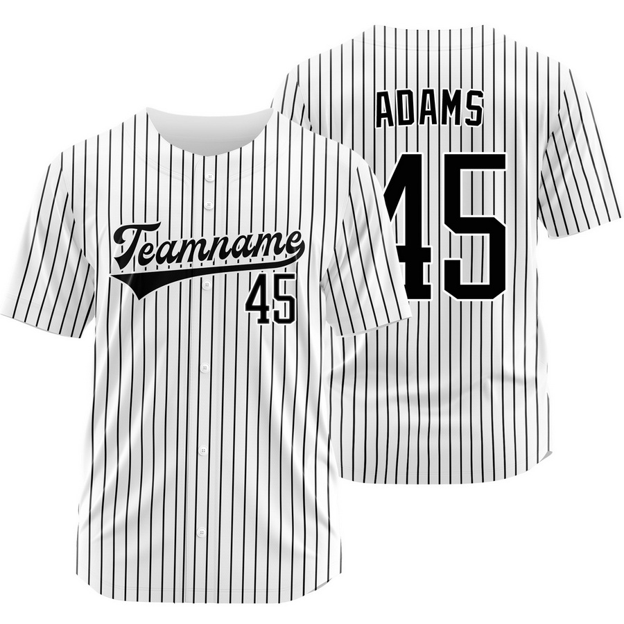 Travis Adams White Black Pinstripe Baseball Jersey Team Shirt