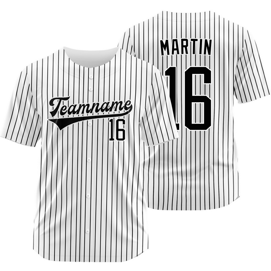 Austin Martin White Black Pinstripe Baseball Jersey Fashion Shirt