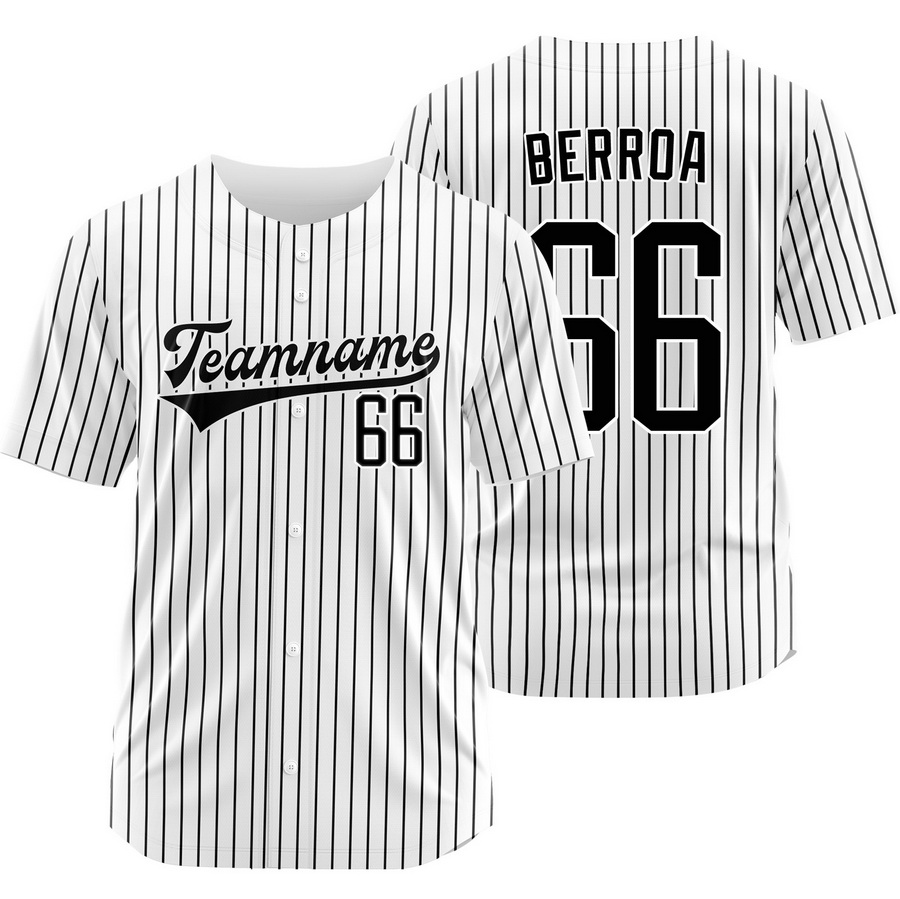 Prelander Berroa White Black Pinstripe Baseball Jersey